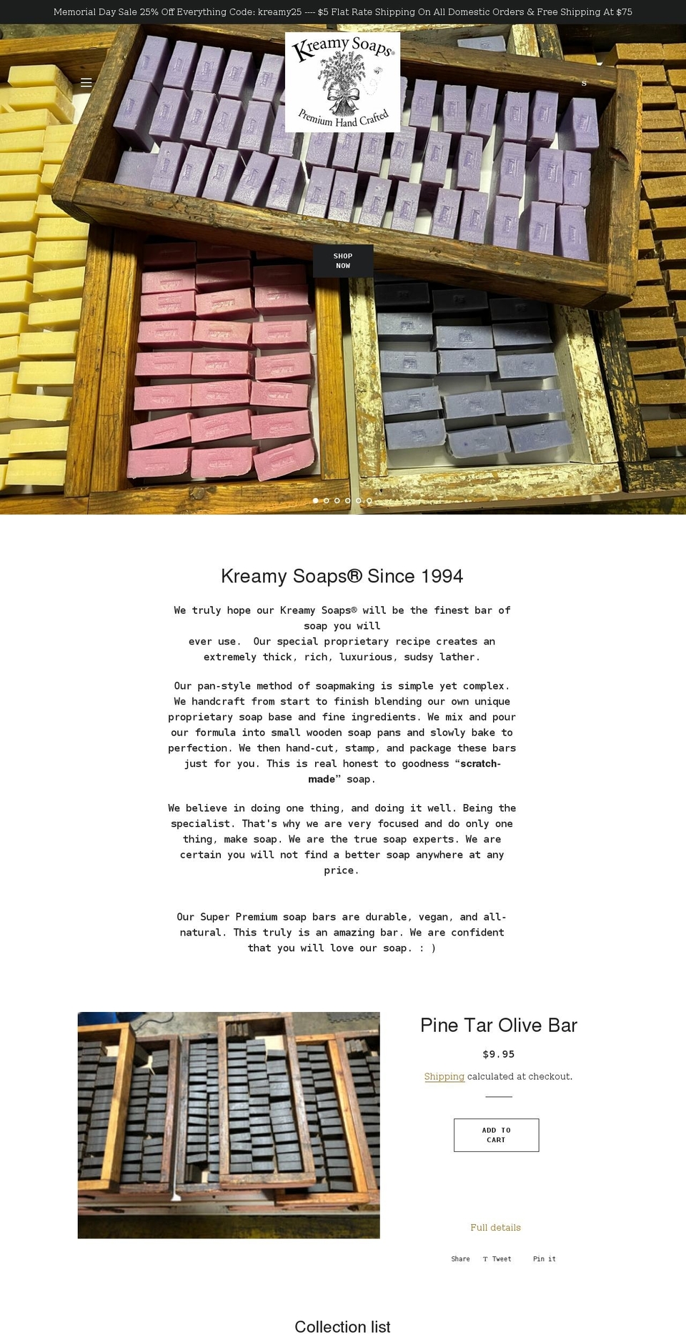 kreamysoaps.com shopify website screenshot