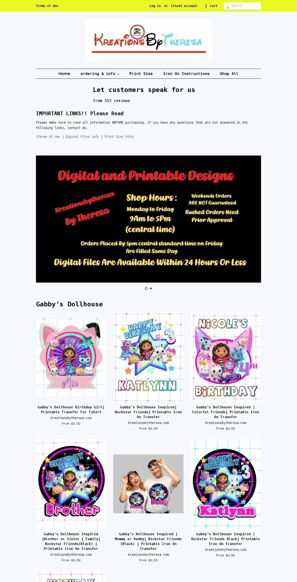 kreationsbytheresa.com shopify website screenshot