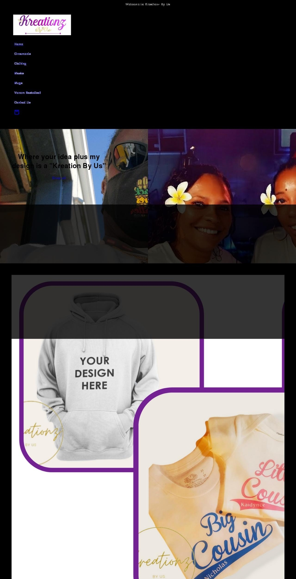 kreationzbyus.com shopify website screenshot