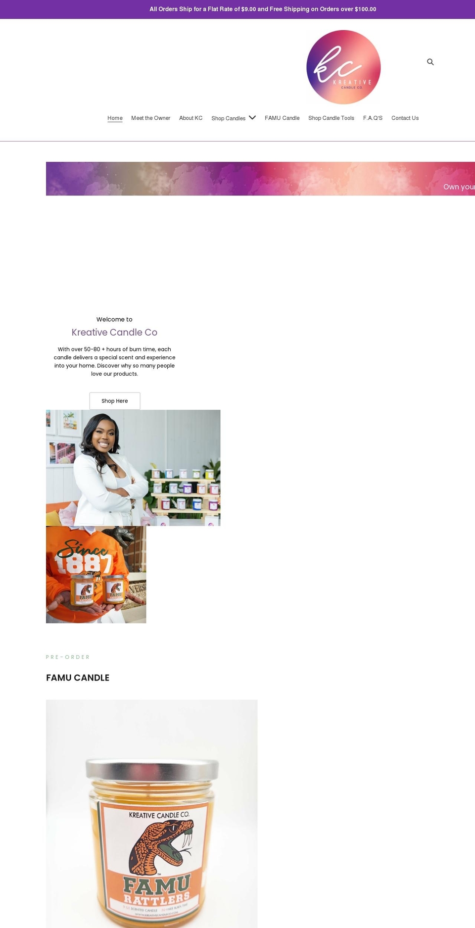 kreativecandleco.com shopify website screenshot