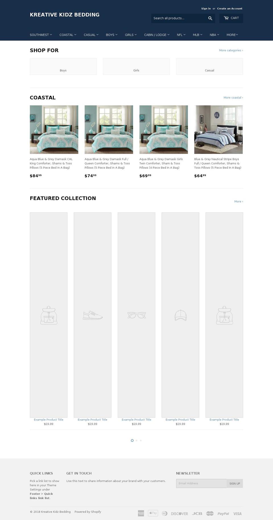 kreativekidzbedding.com shopify website screenshot