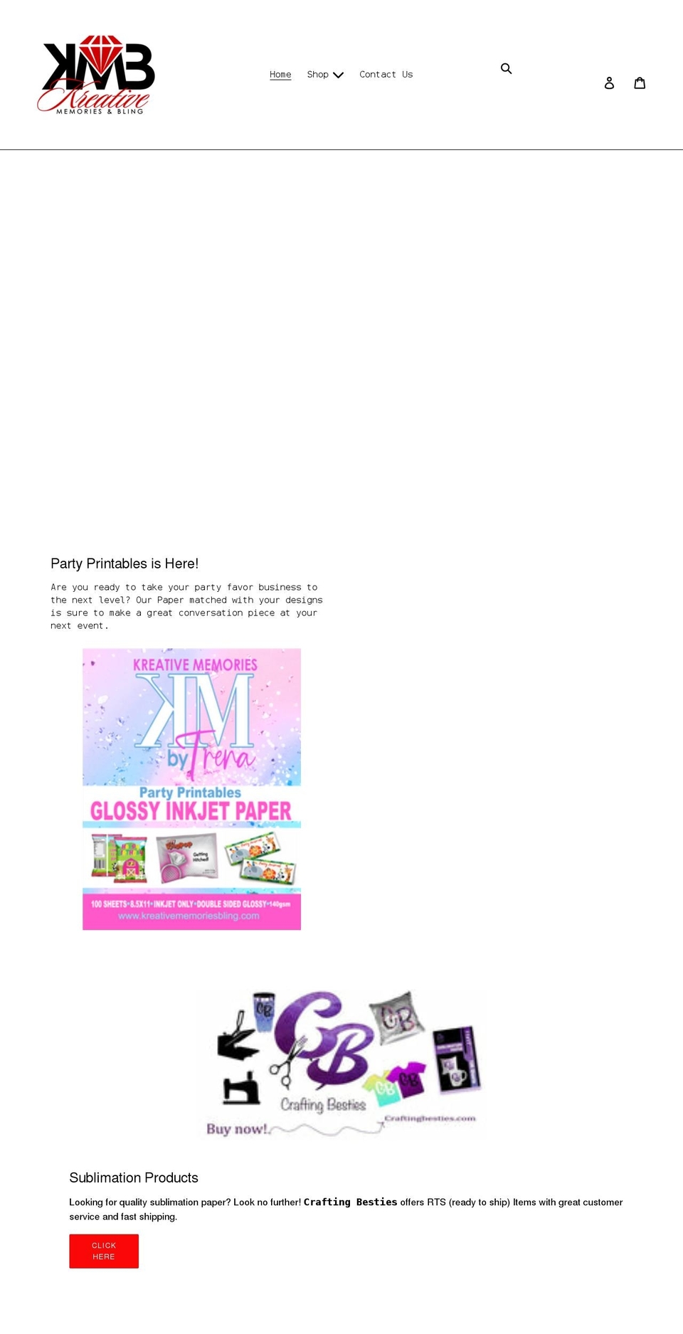 kreativememoriesbling.com shopify website screenshot