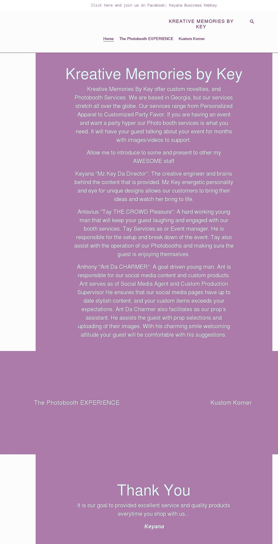 kreativememoriesbykey.com shopify website screenshot