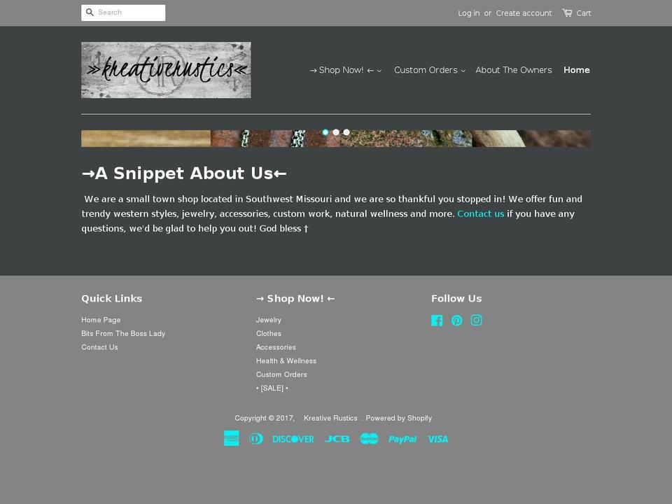 kreativerustics.com shopify website screenshot