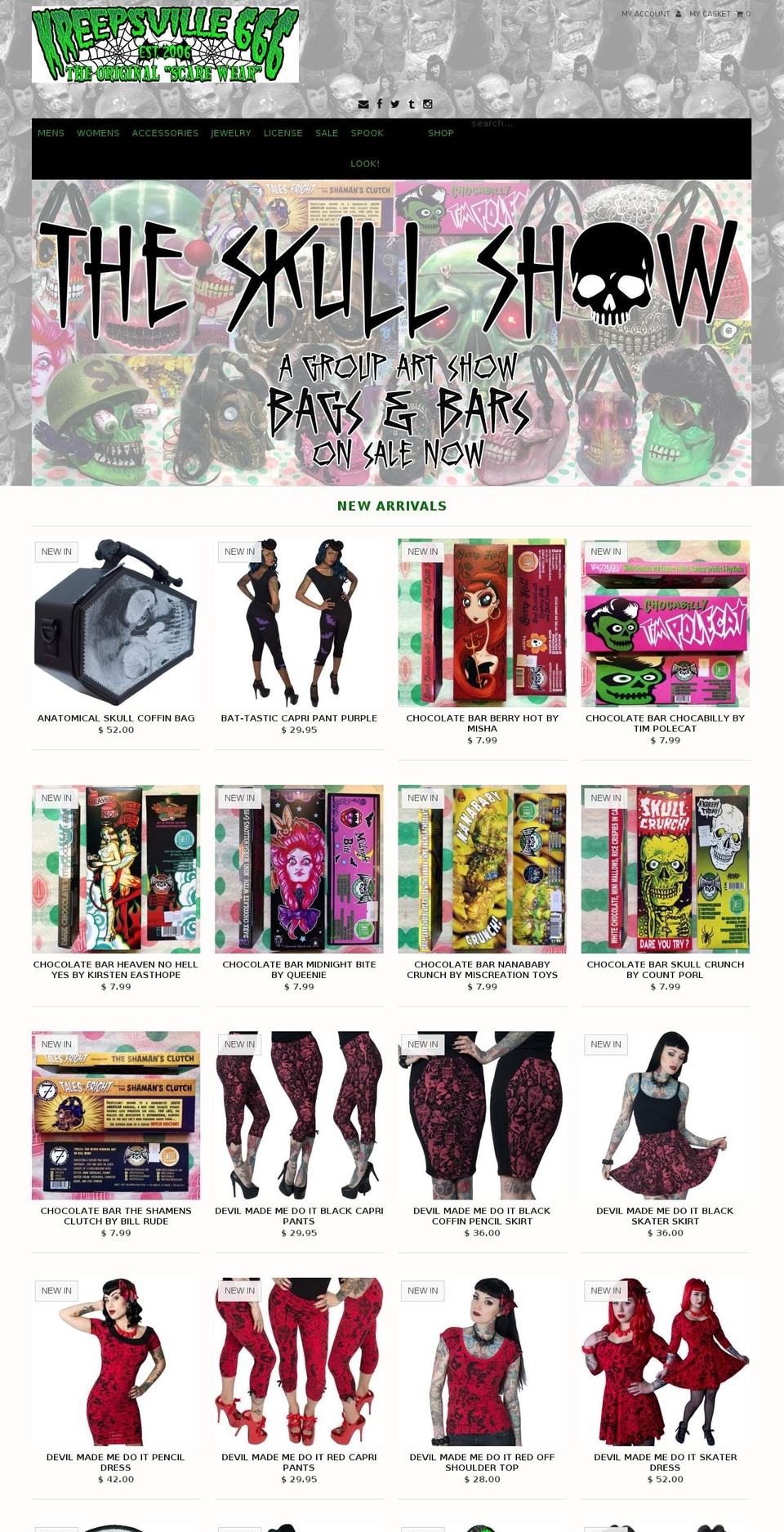 kreepsville666.com shopify website screenshot