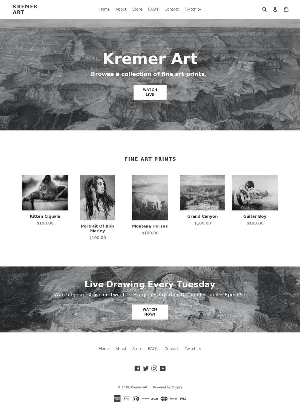 kremerart.com — Shopify storefront screenshot