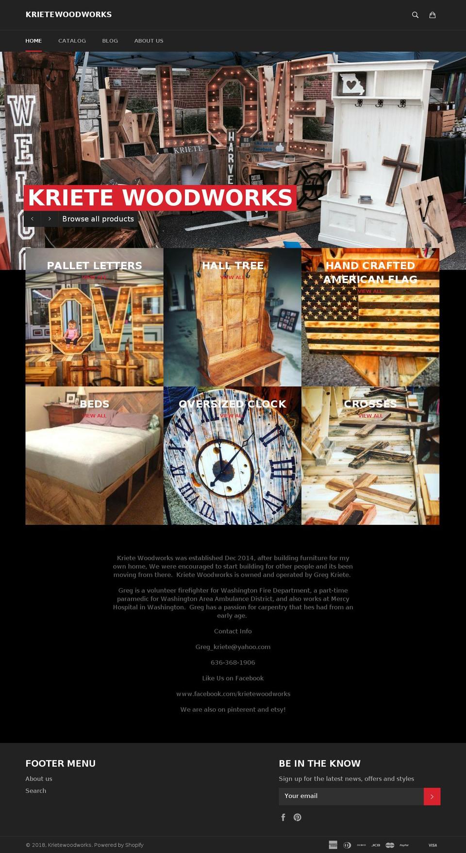 krietewoodworks.net shopify website screenshot