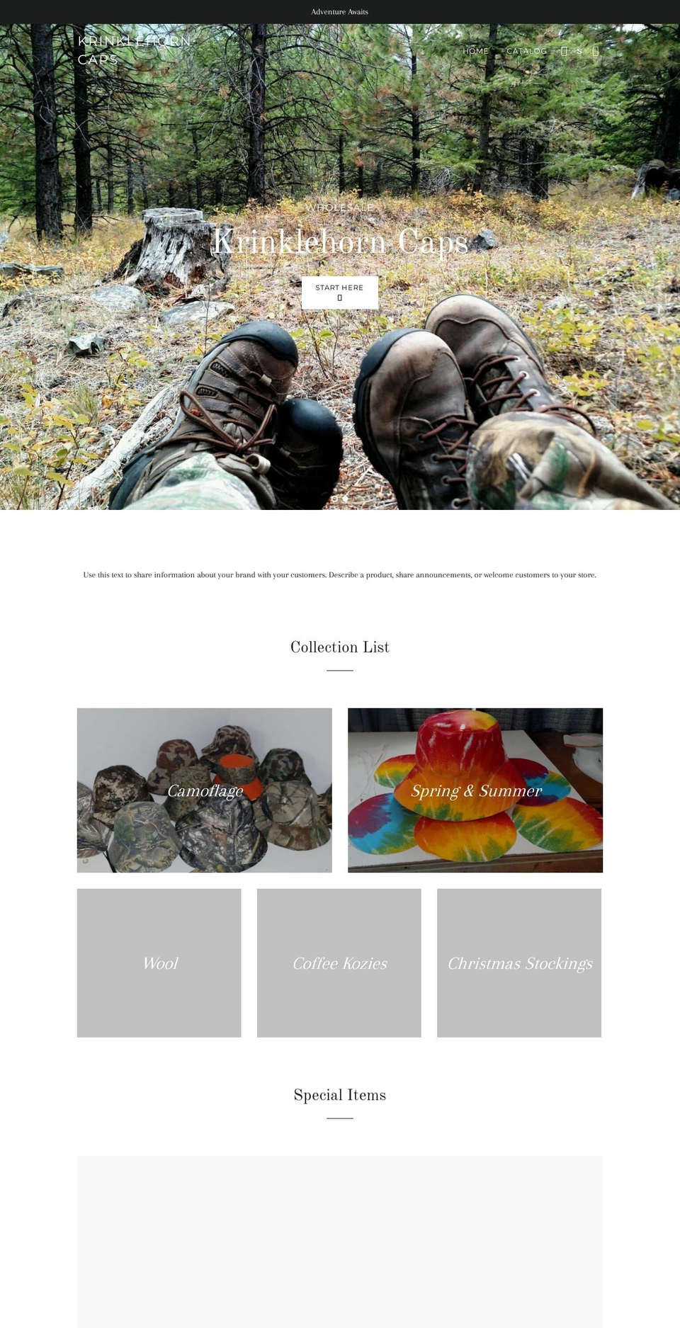 krinklehorncaps.com — Shopify storefront screenshot