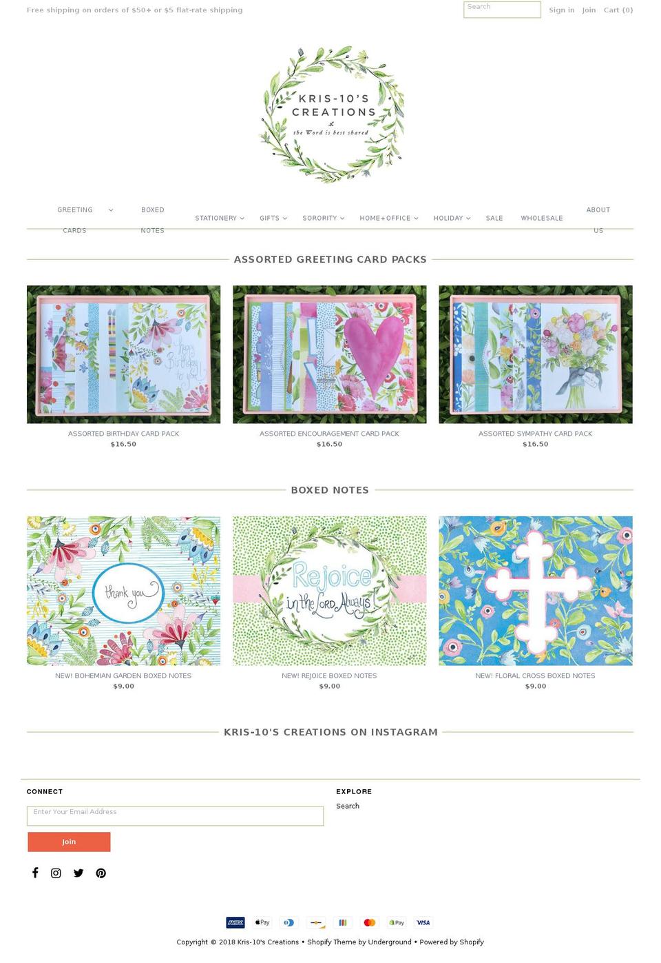 kris10screations.com shopify website screenshot