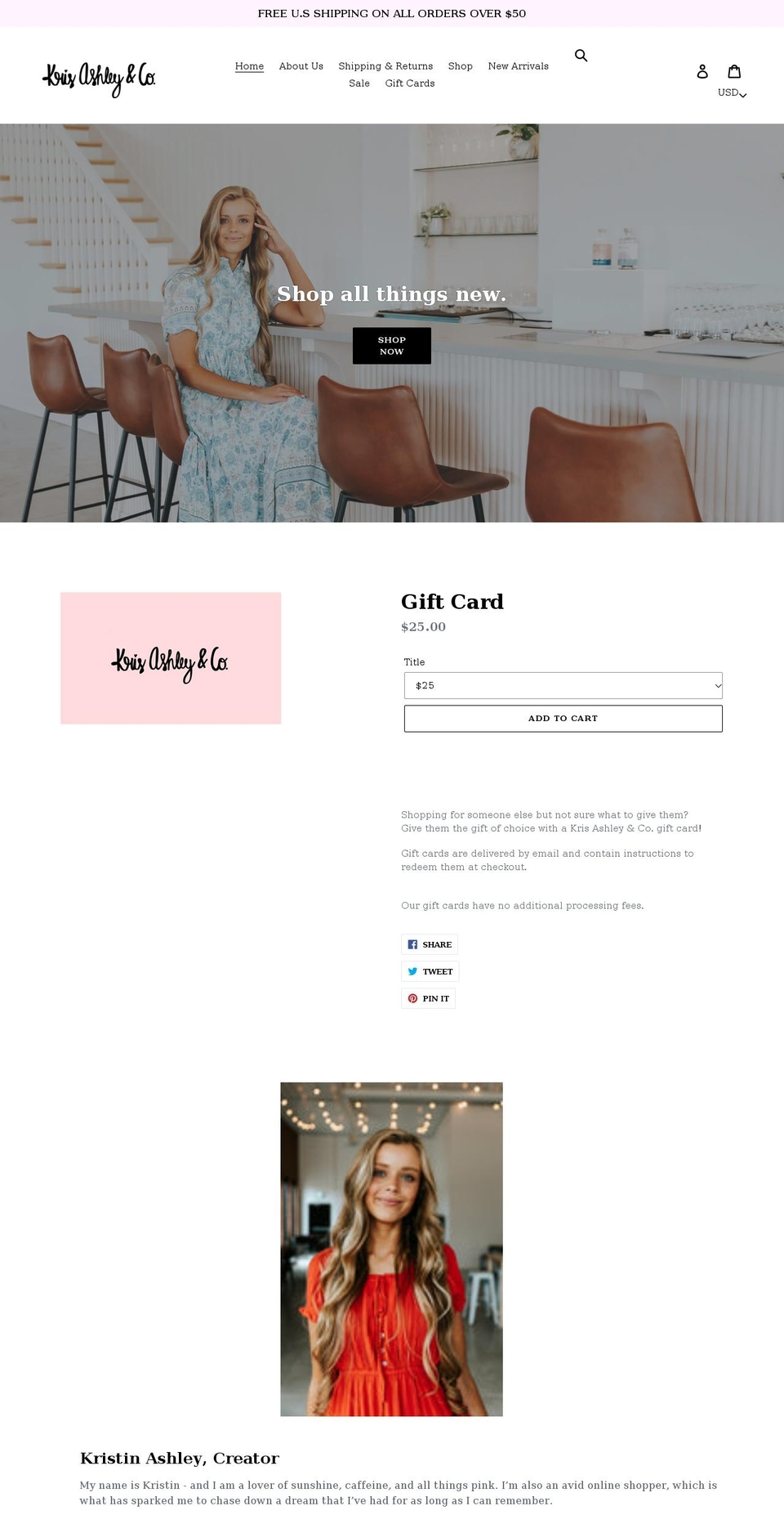 krisashleyandco.com shopify website screenshot
