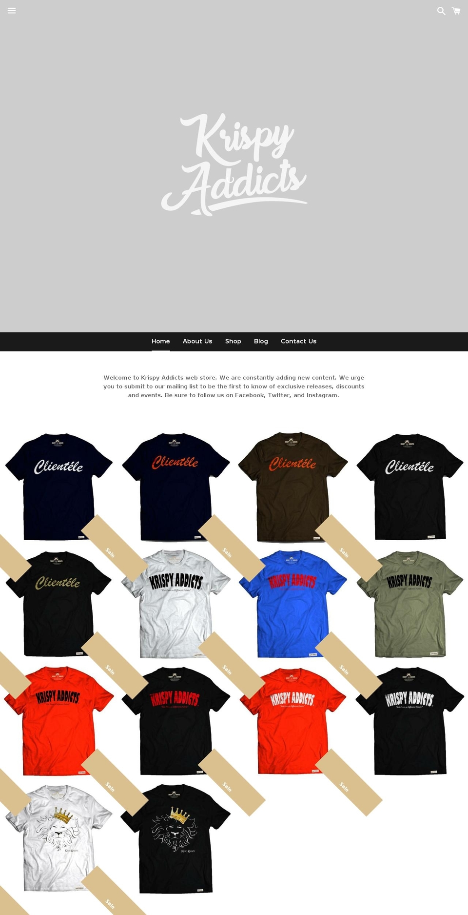 krispyaddicts.com — Shopify storefront screenshot