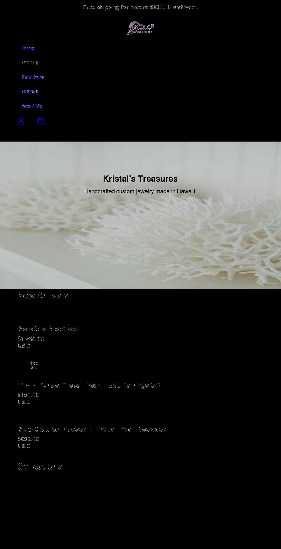 kristalstreasures.com shopify website screenshot