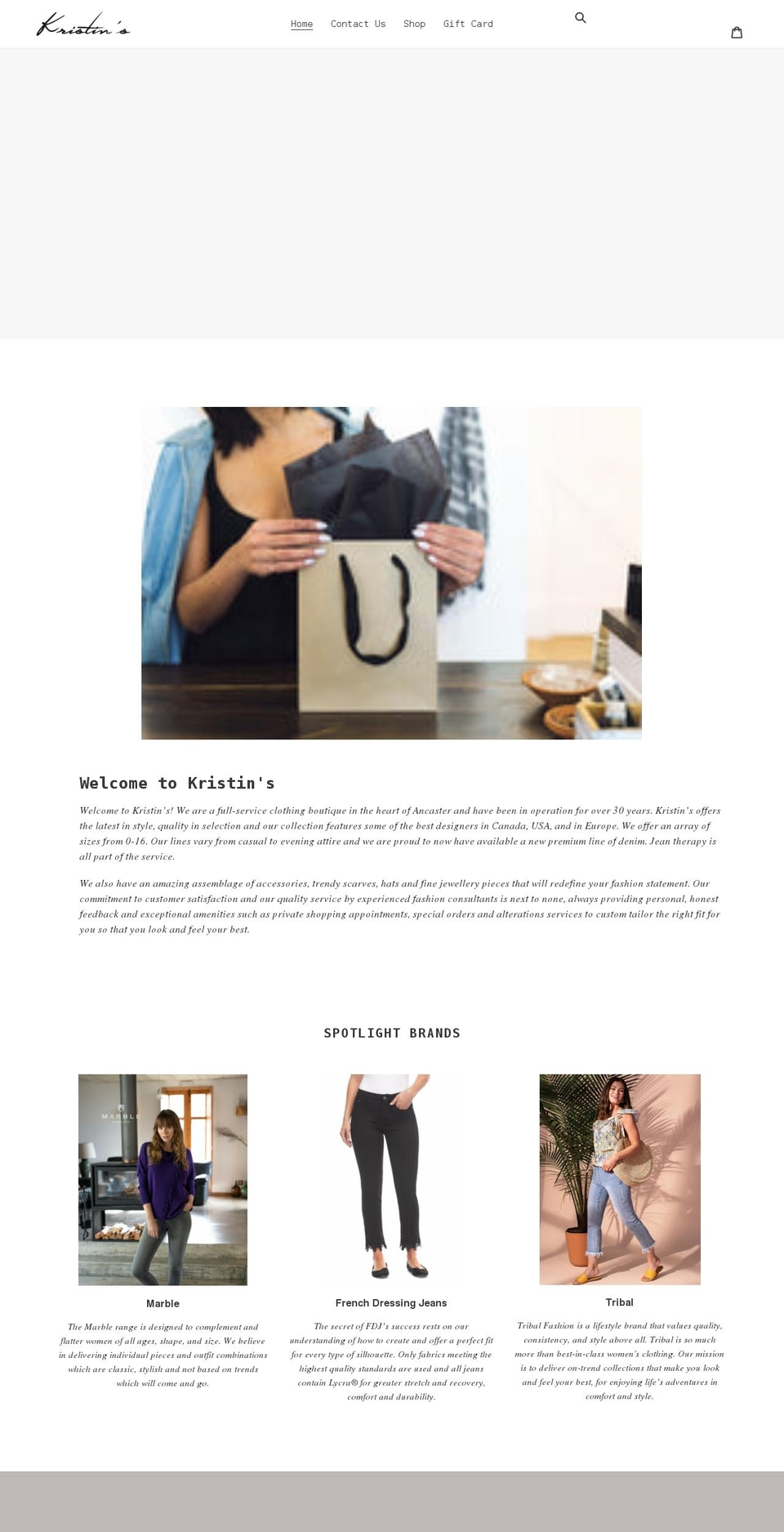 kristins.ca shopify website screenshot