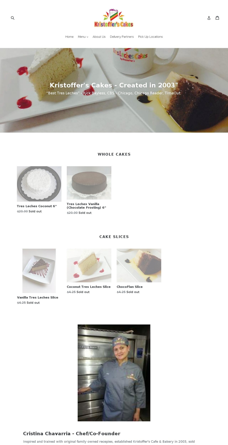 kristofferscakes.com — Shopify storefront screenshot