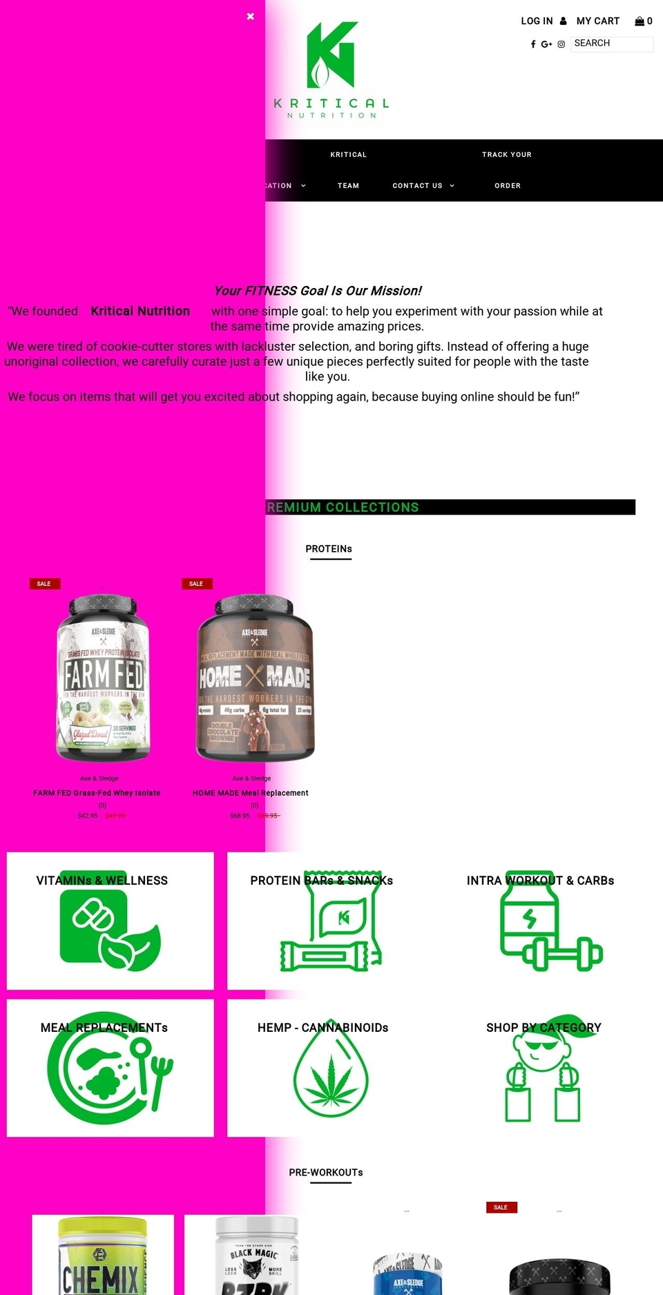 kriticalnutrition.com — Shopify storefront screenshot
