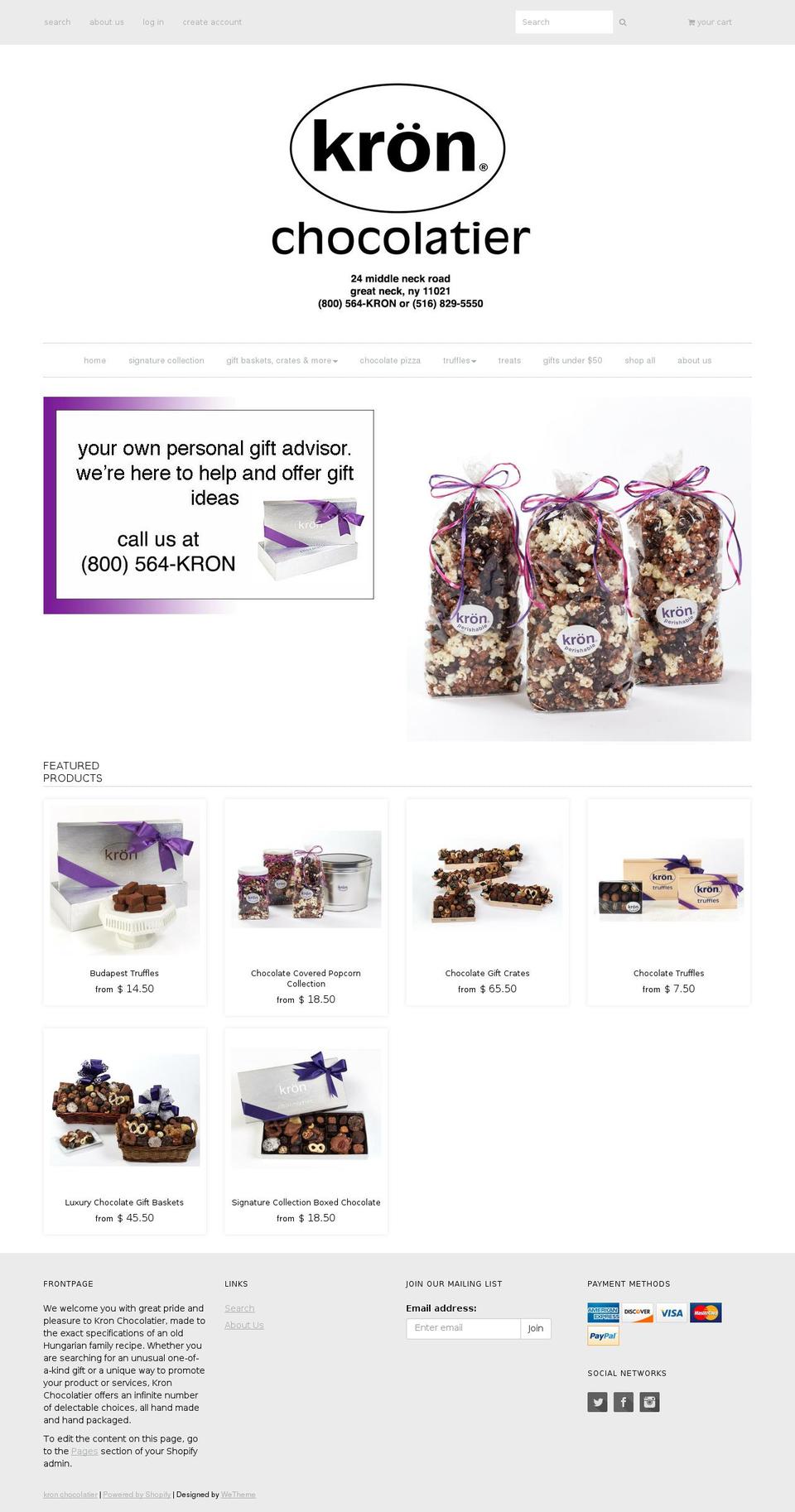 kron-chocolatier.com shopify website screenshot