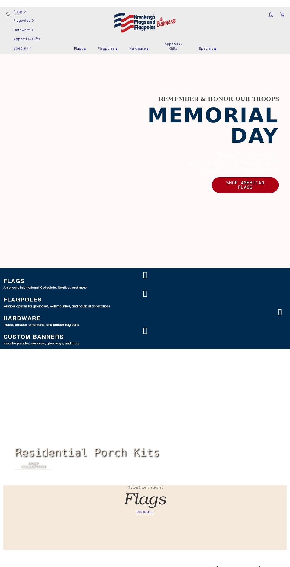 kronbergsflagsandflagpoles.com shopify website screenshot