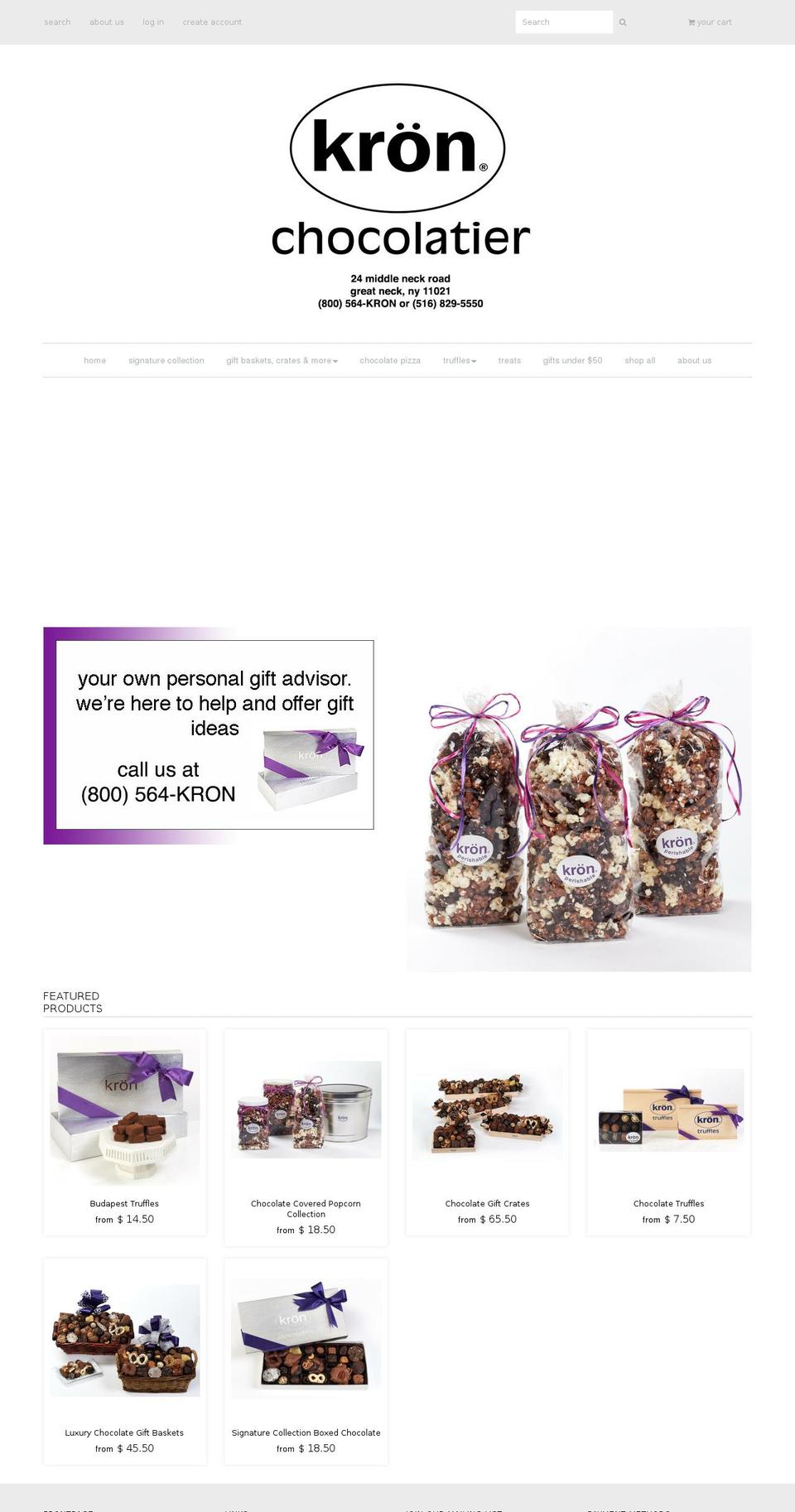 kronchocolatier.com shopify website screenshot