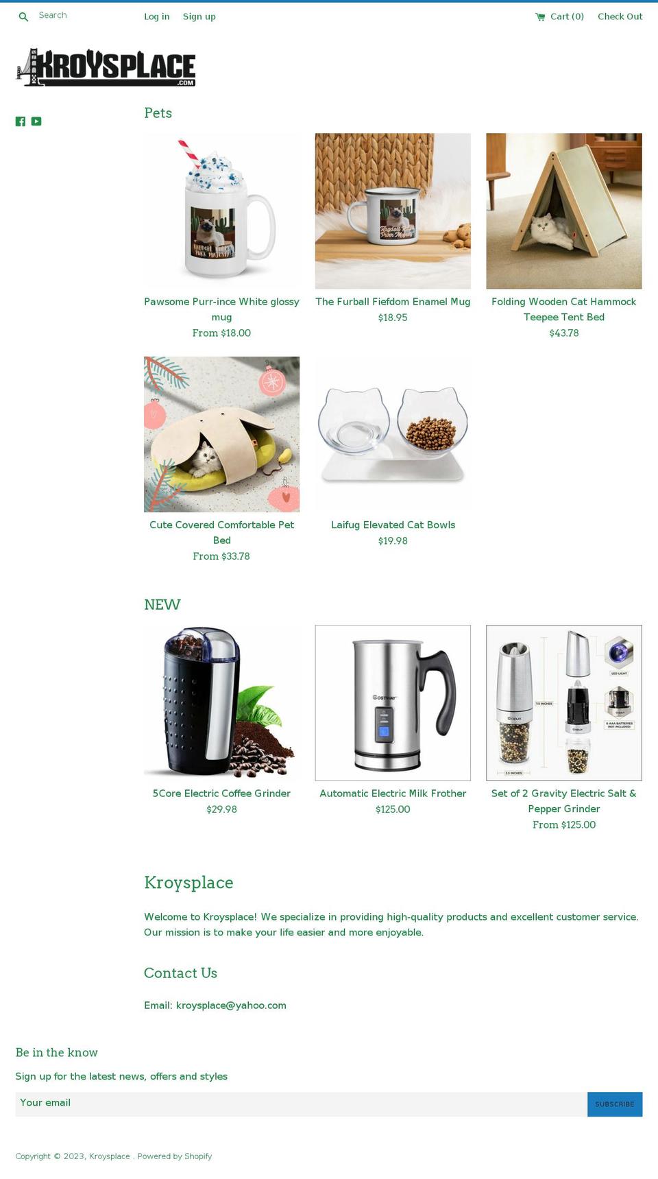 kroysplace.com — Shopify storefront screenshot