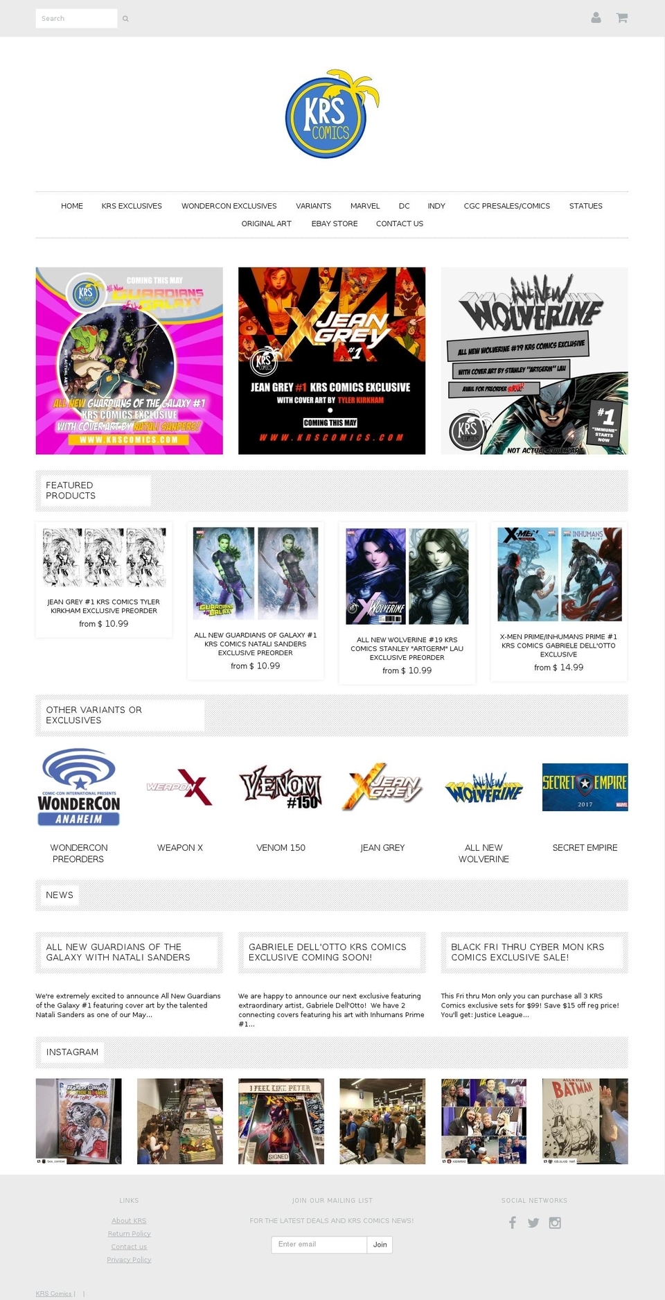 krscomics.com shopify website screenshot