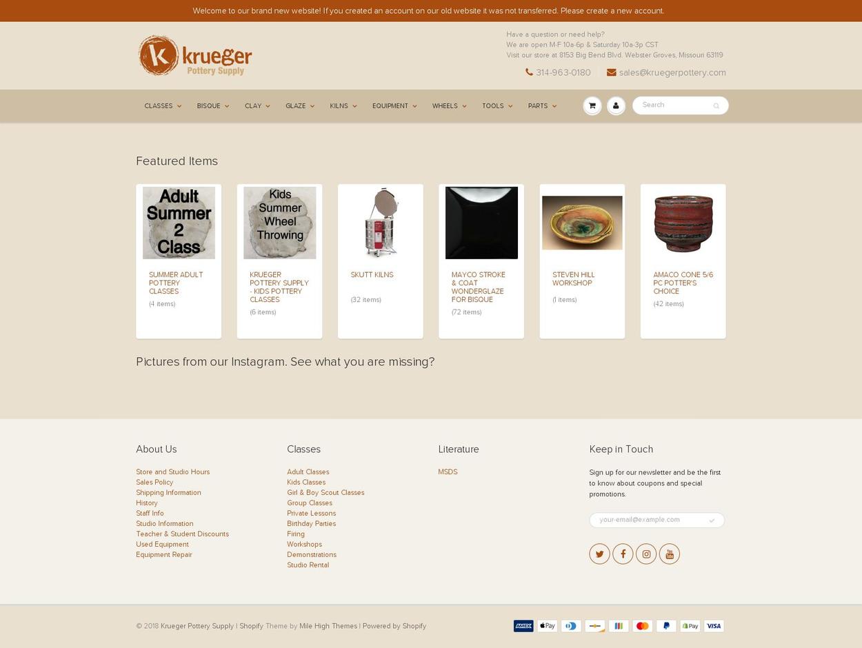 kruegerpottery.com — Shopify storefront screenshot