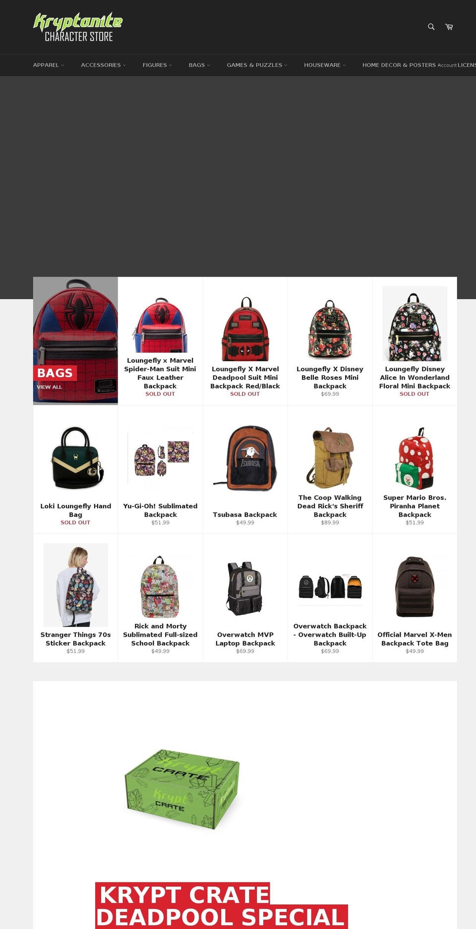 kryptonitecharacterstore.com shopify website screenshot