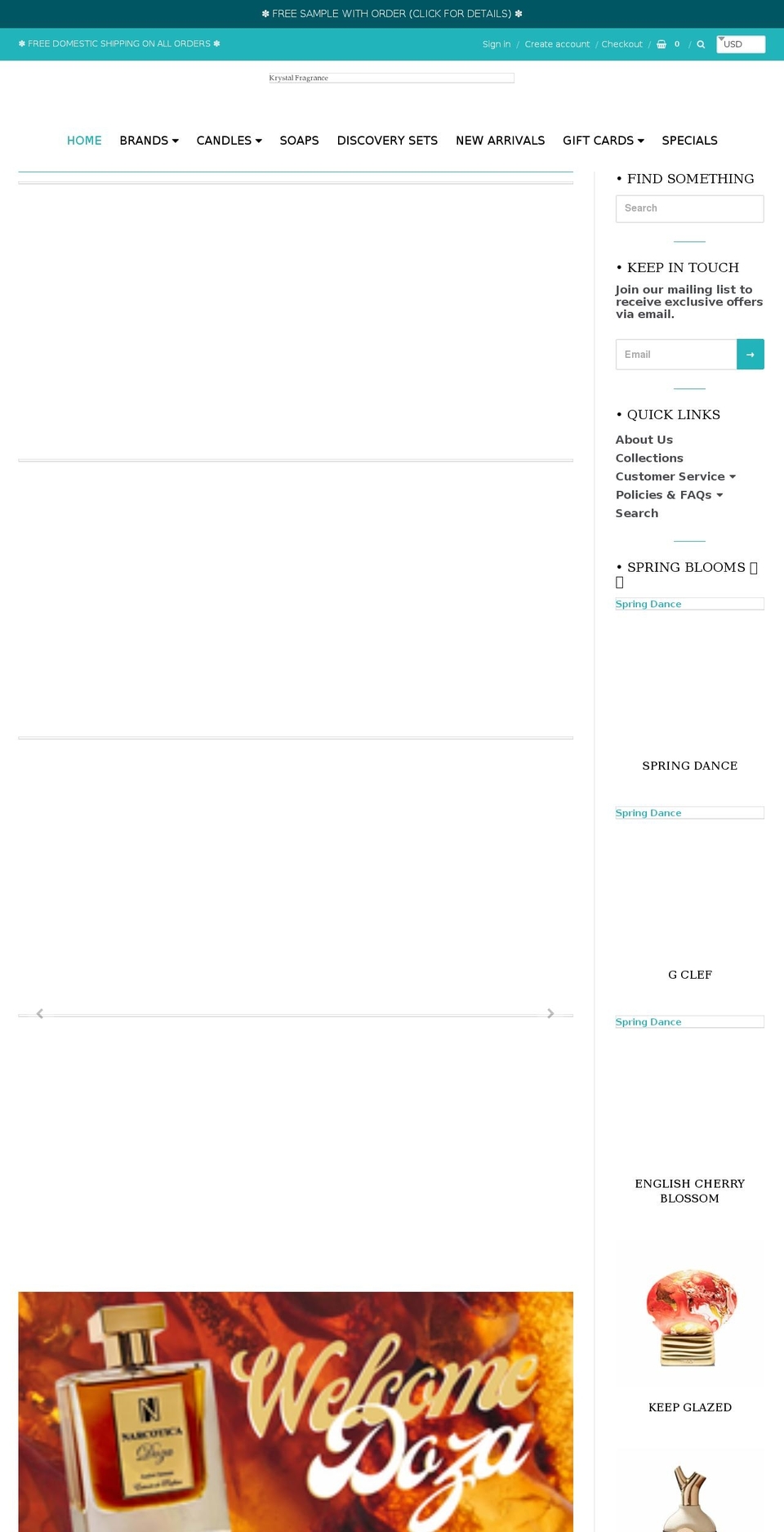 krystalfragrance.com shopify website screenshot