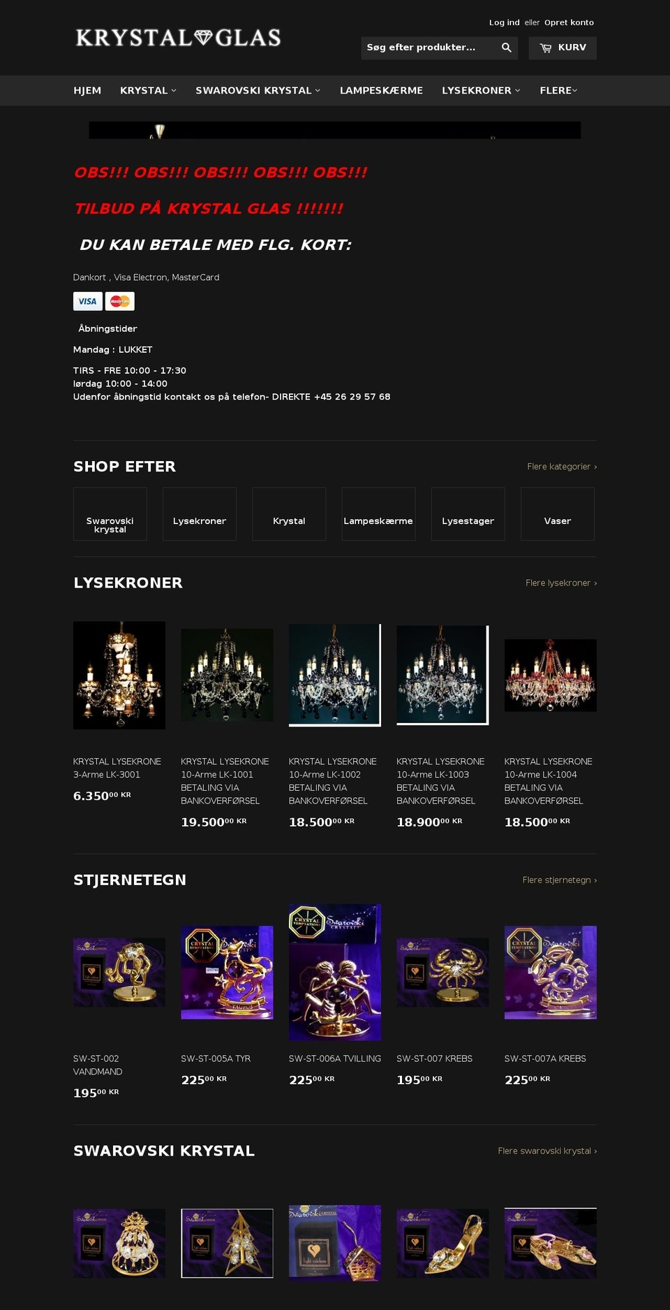 krystalogglas.dk shopify website screenshot