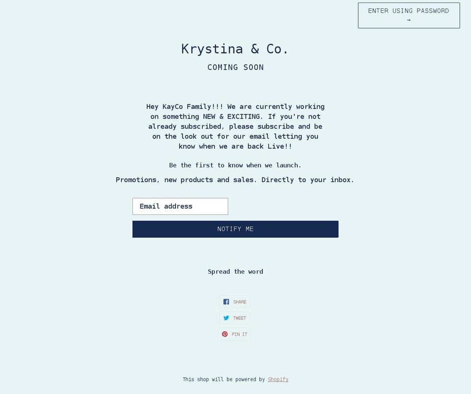 krystinaco.com shopify website screenshot