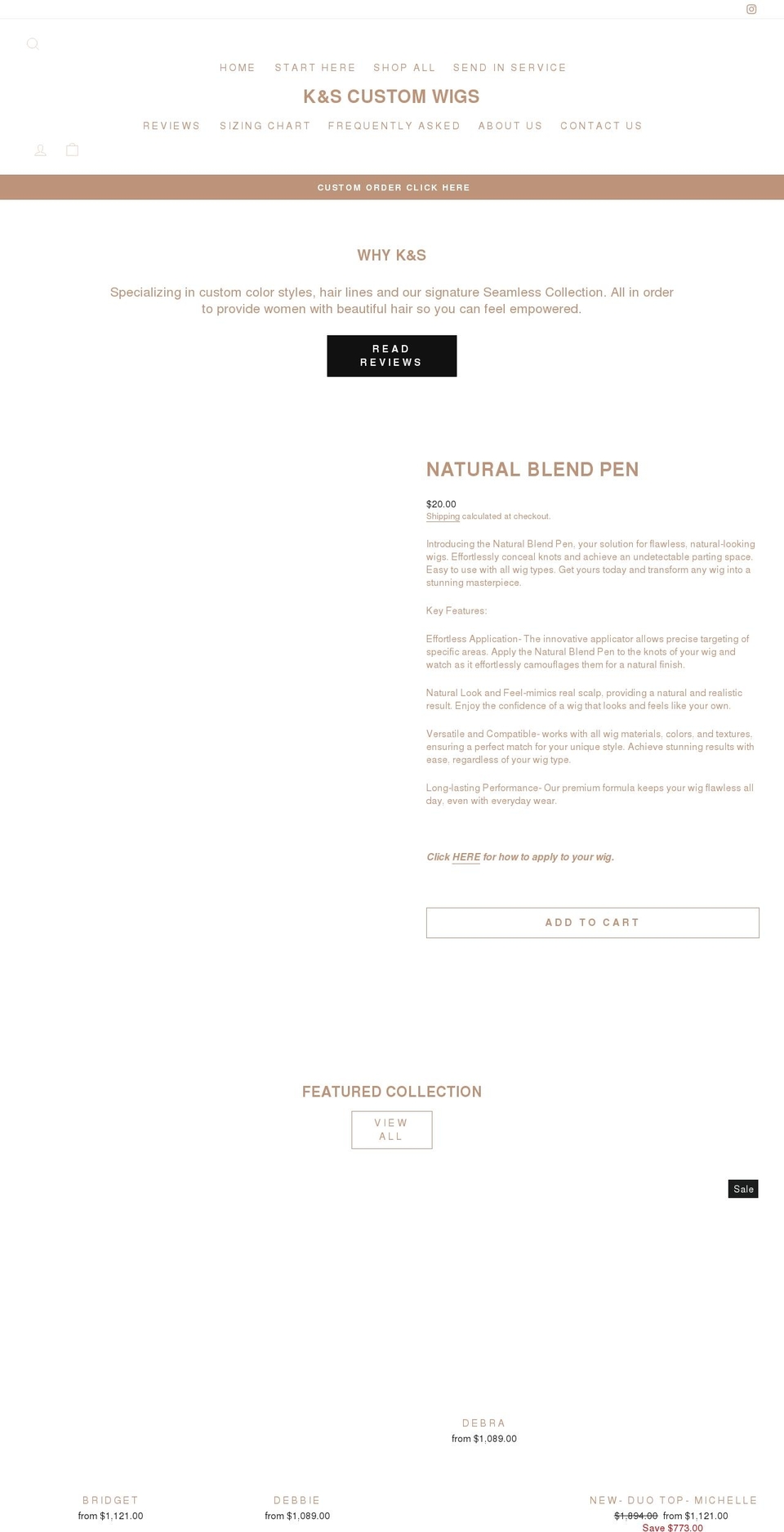 kscustomwigs.com shopify website screenshot