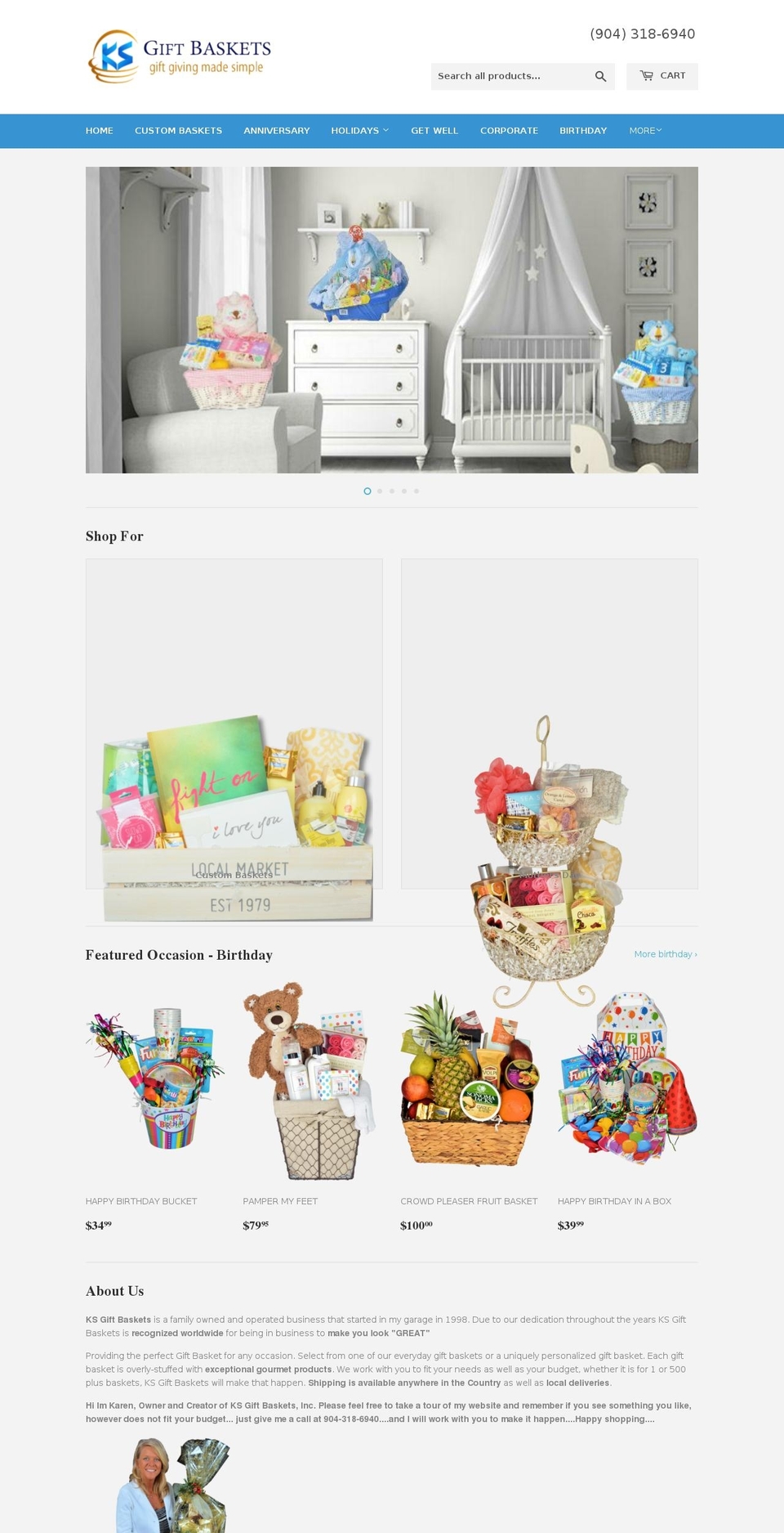 ksgiftbaskets.com shopify website screenshot