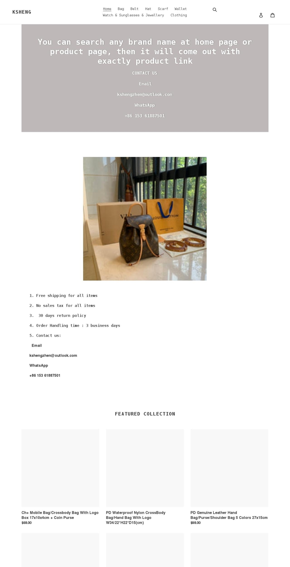 kshengbag.com shopify website screenshot