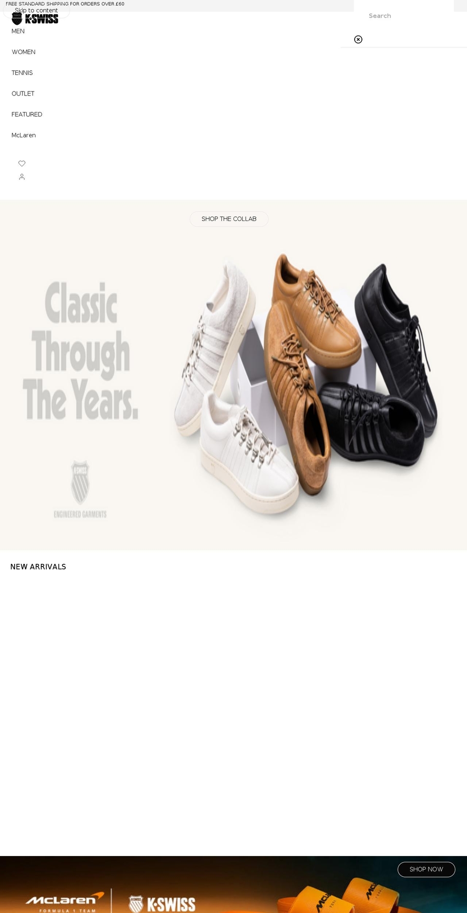 kswiss.co.uk shopify website screenshot