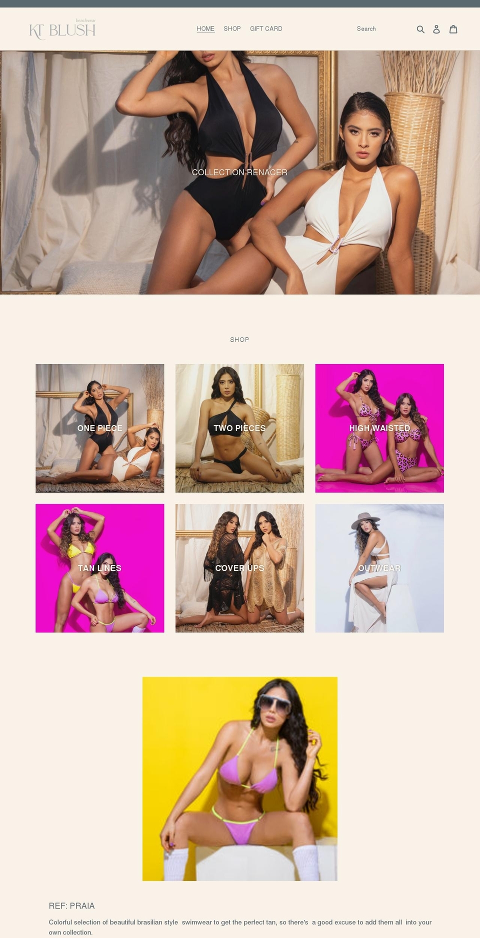 ktblushswimwear.com shopify website screenshot