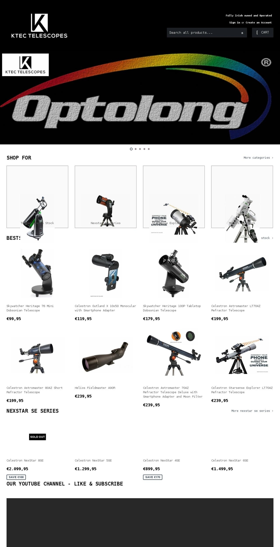 ktectelescopes.ie shopify website screenshot