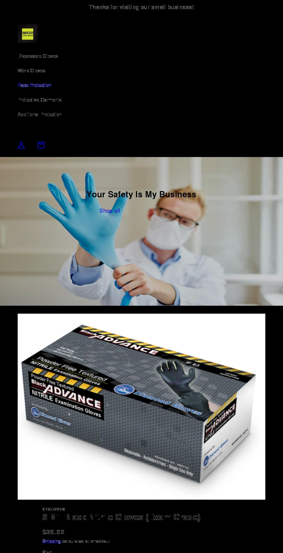 ktgloves.com shopify website screenshot