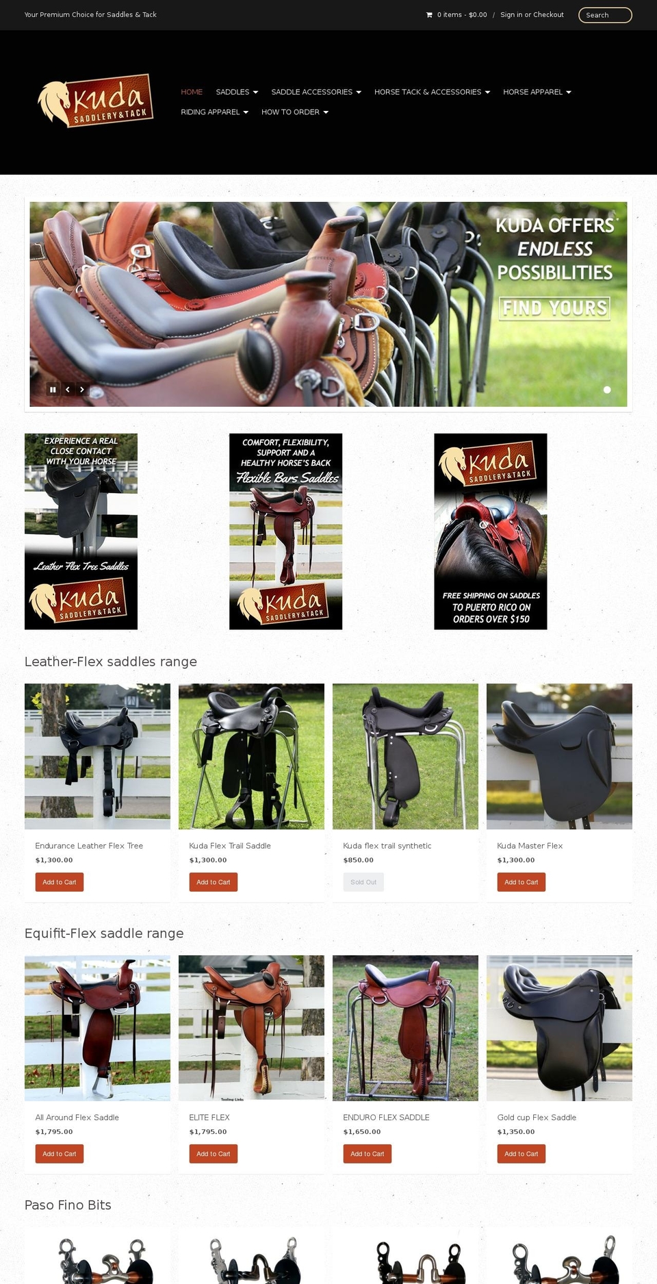 kudasaddles.com shopify website screenshot