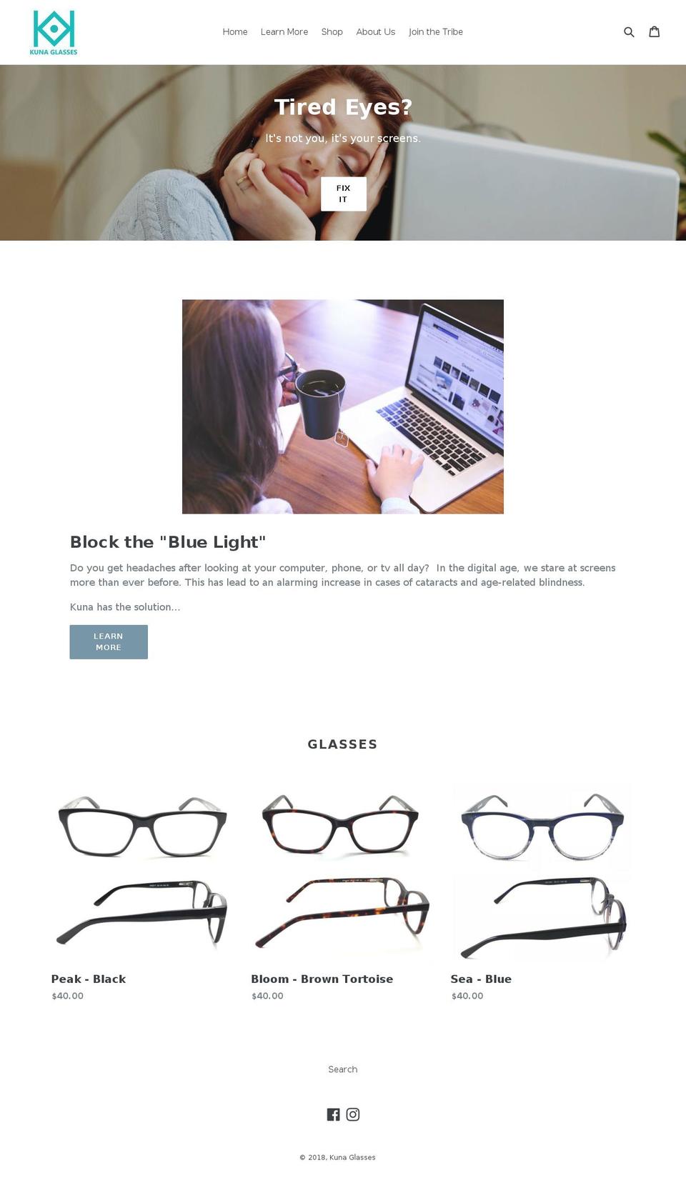 kunaglasses.com — Shopify storefront screenshot