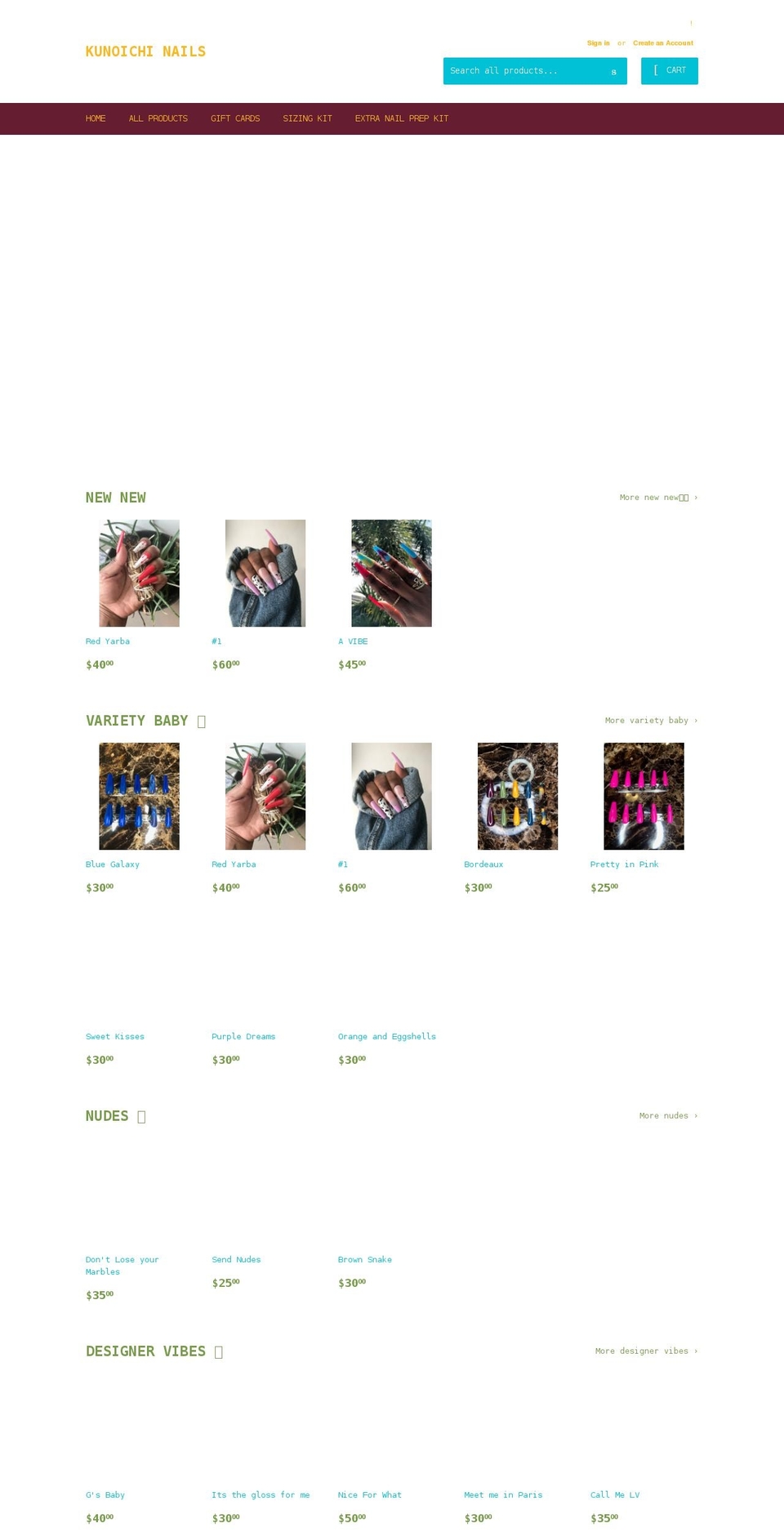 kunoichi-nails.myshopify.com shopify website screenshot