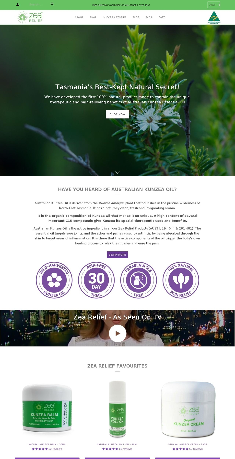 kunzea.com.au shopify website screenshot