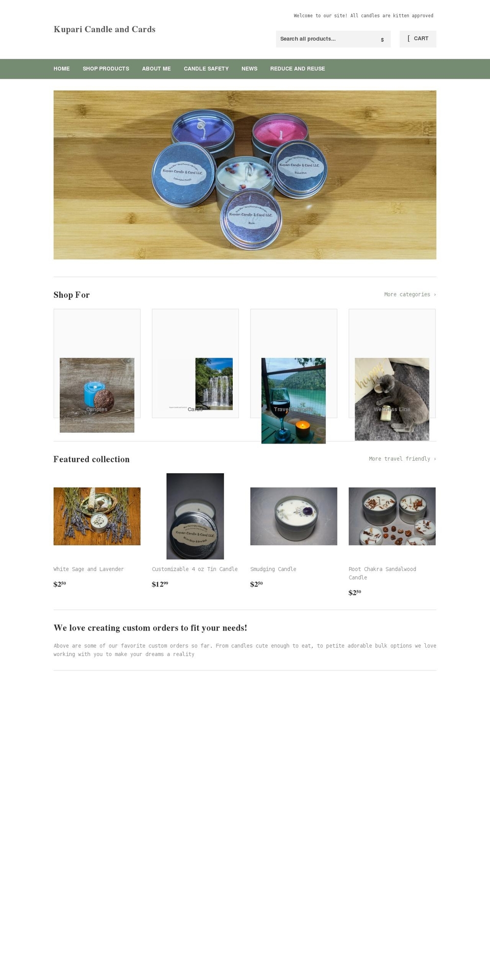 kuparicandleandcard.com shopify website screenshot