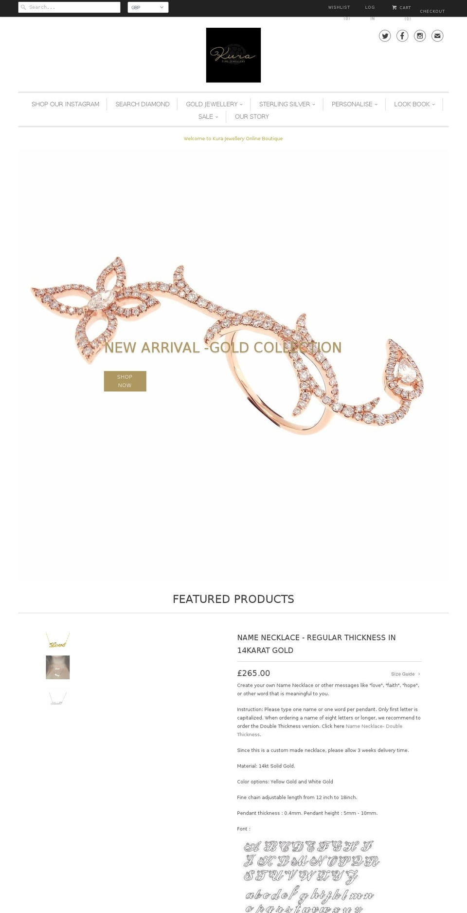 kurafinejewellery.com — Shopify storefront screenshot
