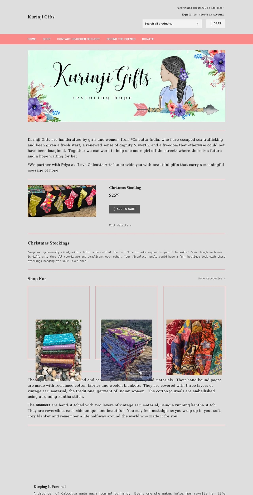 kurinjigifts.org shopify website screenshot
