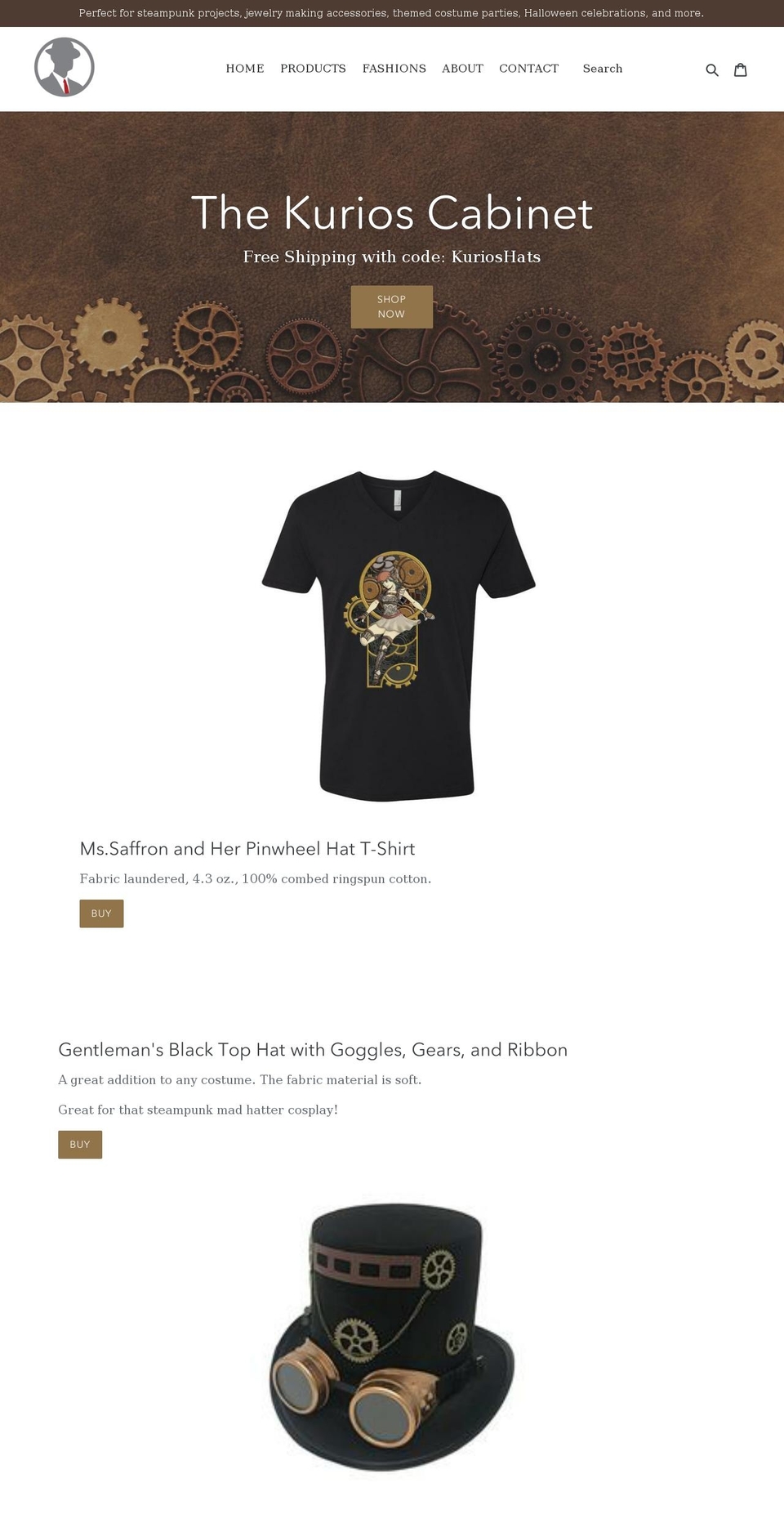 kurioscabinet.com — Shopify storefront screenshot