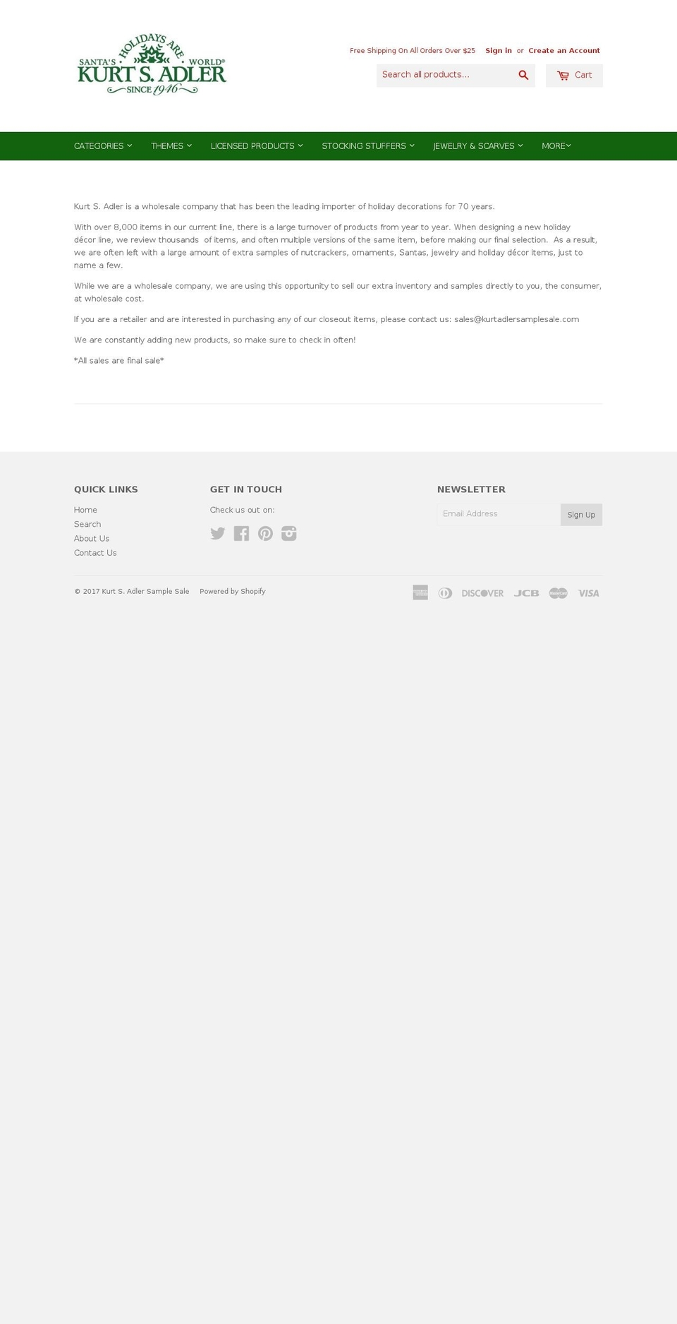 kurtadlersamplesale.com shopify website screenshot