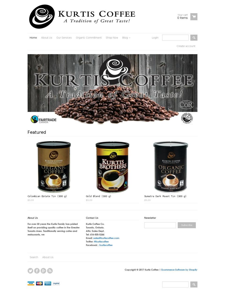 kurtiscoffee.com shopify website screenshot