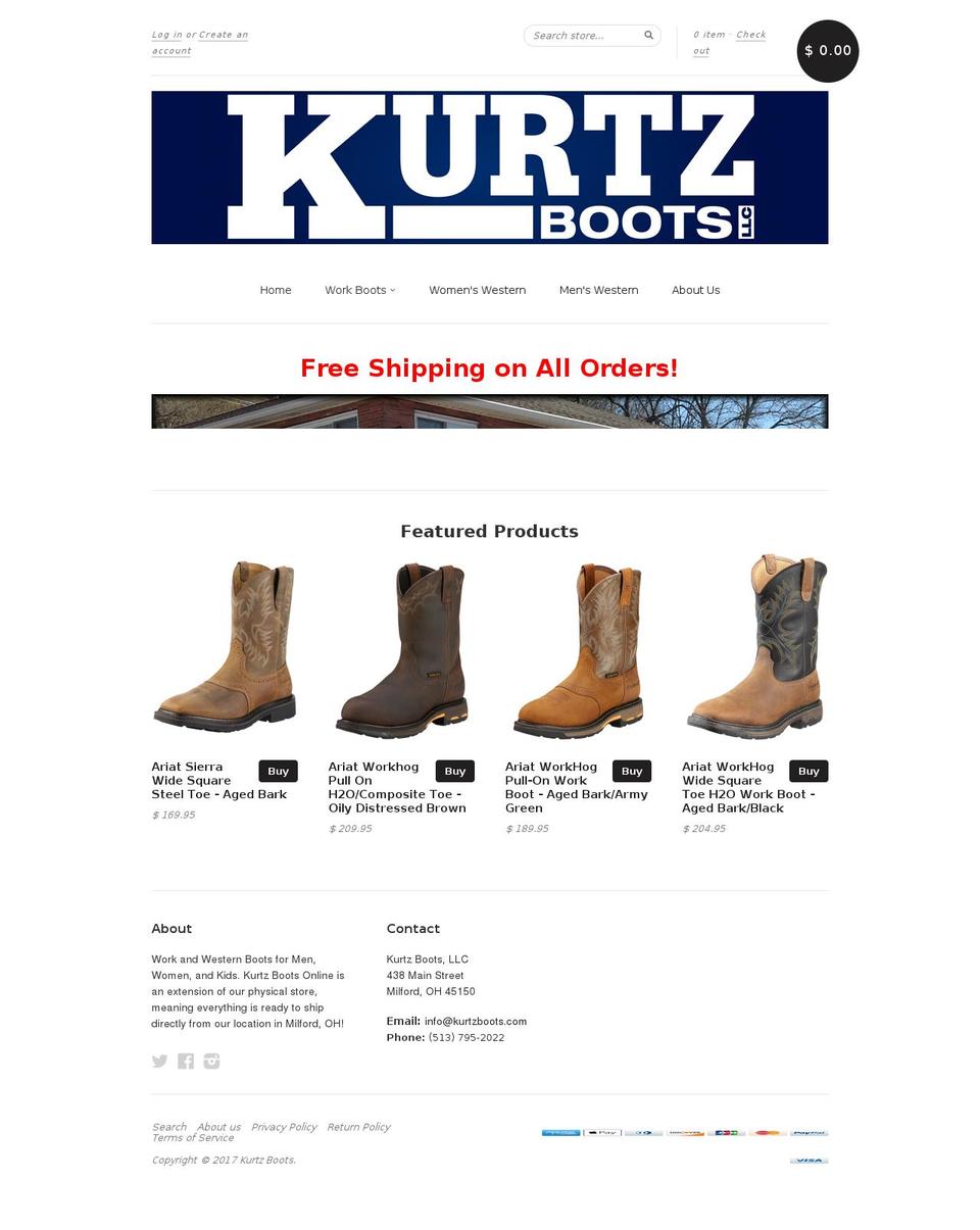 kurtzboots.com shopify website screenshot