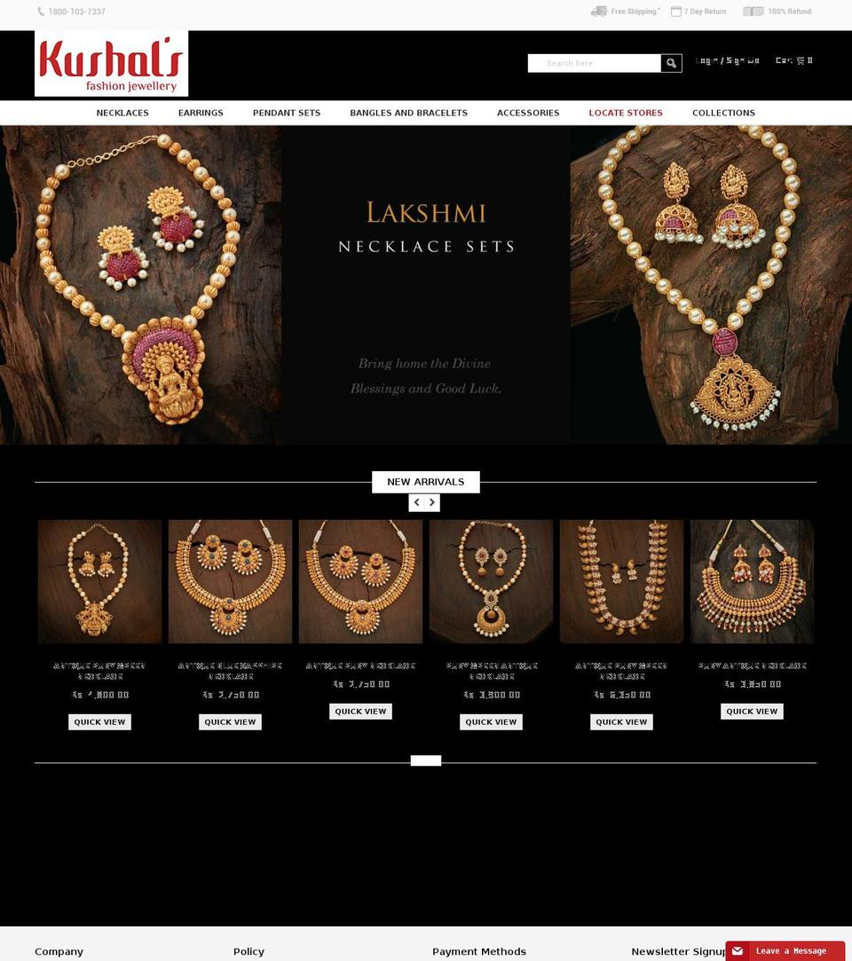 kushals.com shopify website screenshot