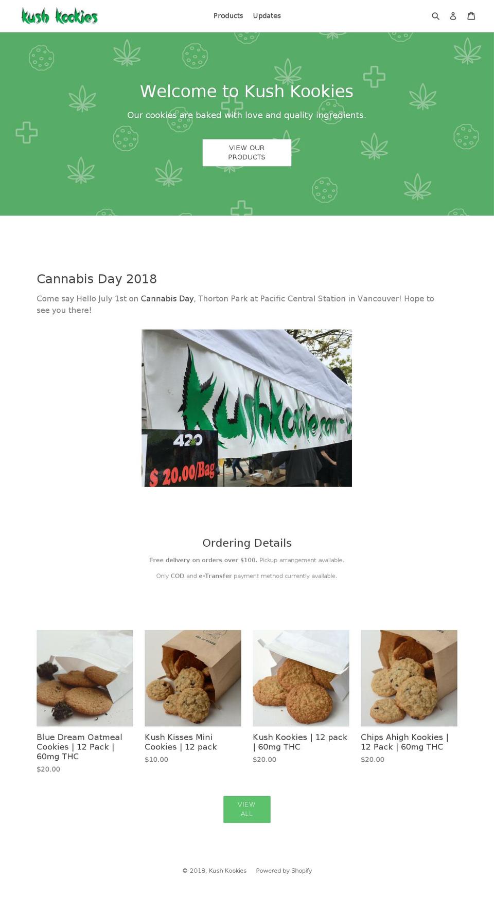 kushkookies.ca shopify website screenshot