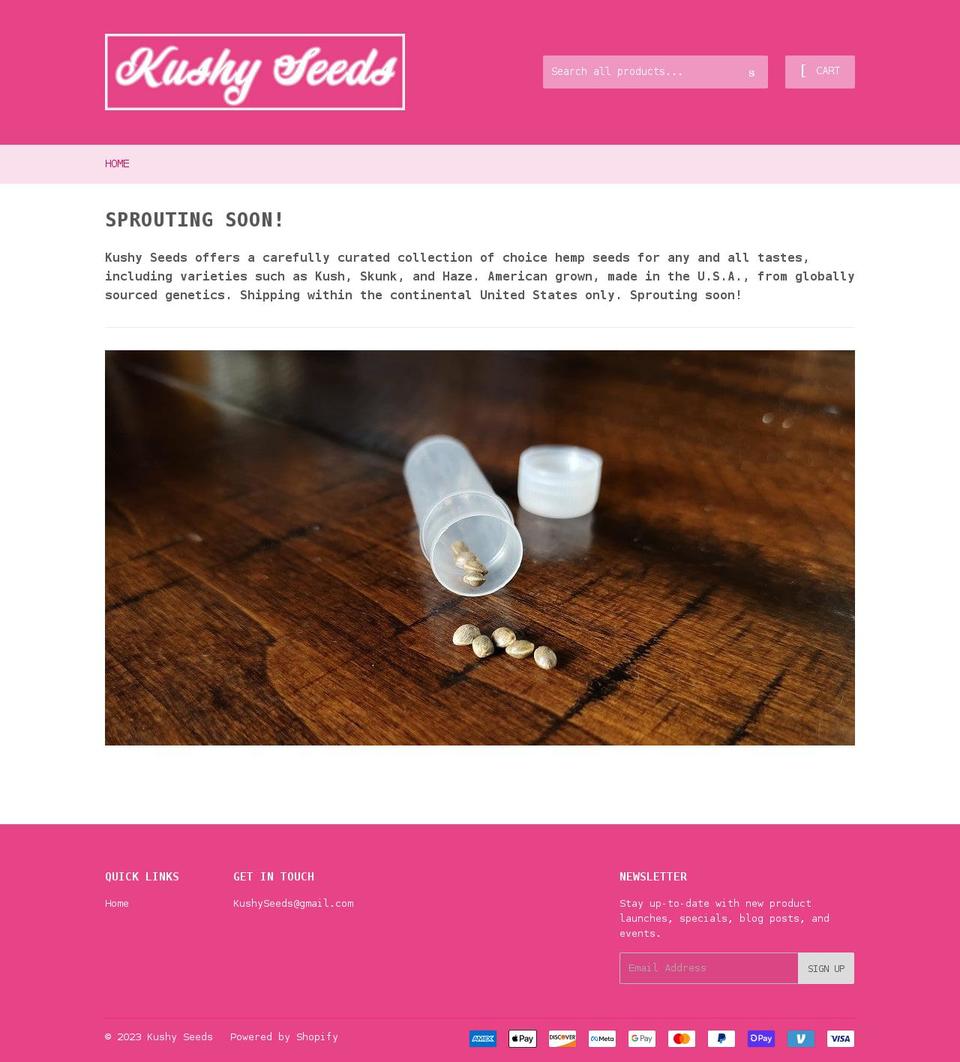 kushyseeds.com shopify website screenshot